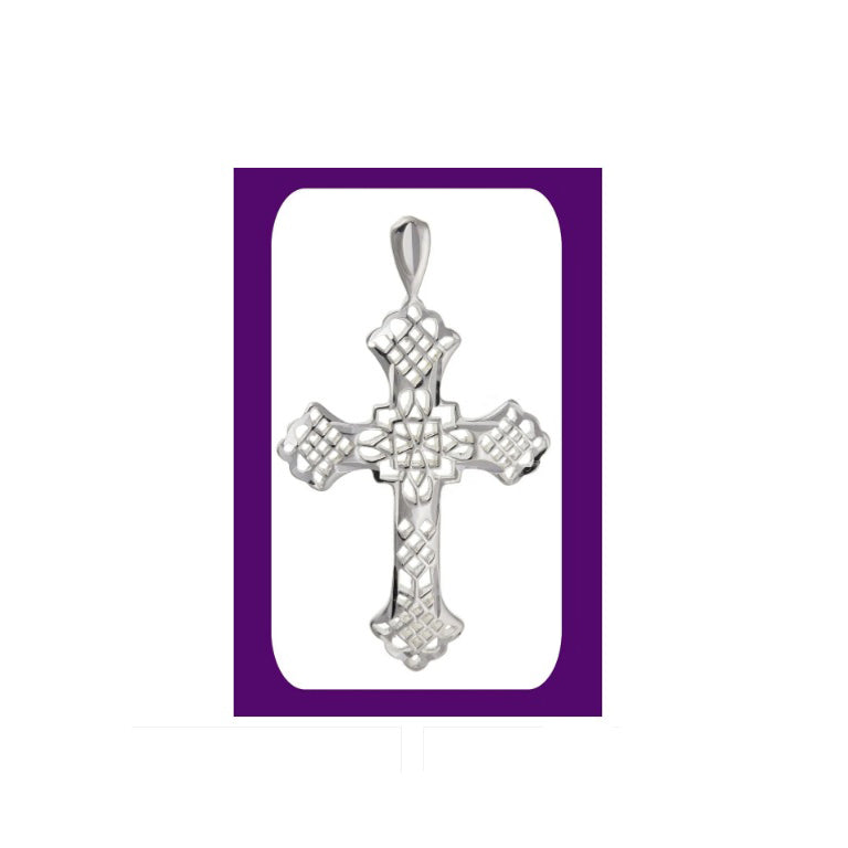 Sterling Silver Large Fancy Cross Pendant 925 Hallmark 35 x 25mm