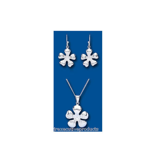 Solid Silver Pendant and Earrings Set Flower Design