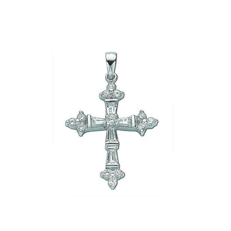 Sterling Silver Baguette Cut Gemstone Cross Pendant 23 x 38mm 925 Hallmark