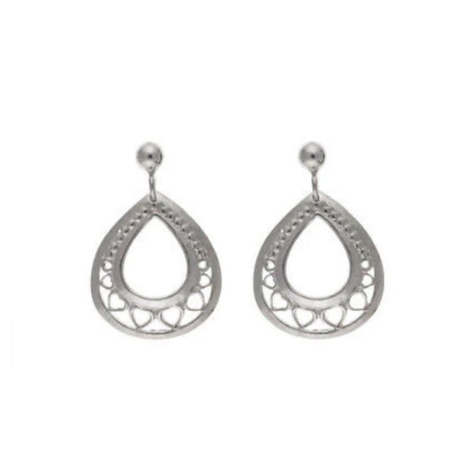 Silver Heart Drop Earrings Drops 925 Hallmark Fancy Design Dangly