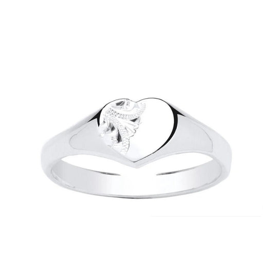 Silver Heart Signet Ring Ladies Engraved Detail 925 Hallmark