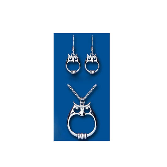 Silver Owl Pendant and Earrings Set Solid Sterling Silver 925 Hallmark 16 - 18"