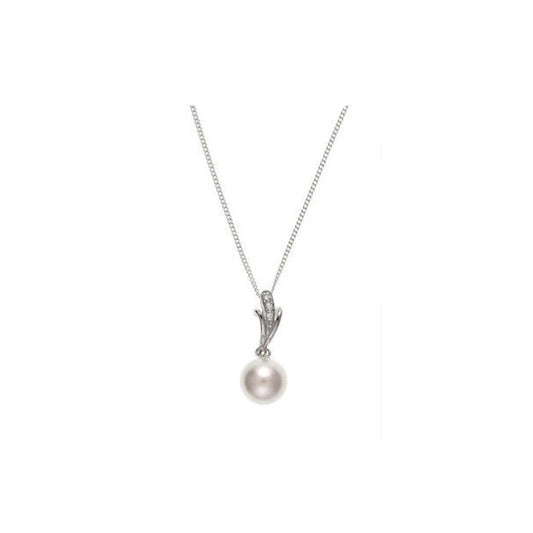 Silver Pearl Pave Pendant Necklace Gemstone and Chain 925 Hallmark