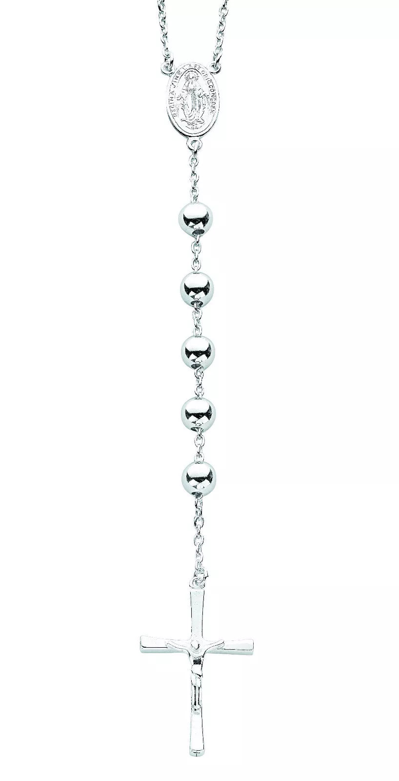 Rosary Beads Solid Sterling Silver Necklace 28 " Heavy Weight Full Hallmark