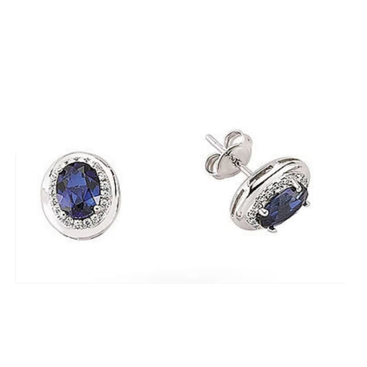 Sapphire Earrings Solid Silver Stud Platinum Plated Sterling Silver Studs