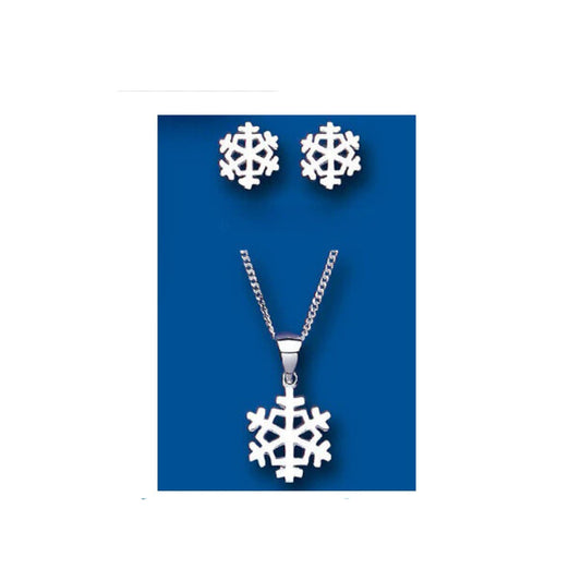 Silver Snowflake Pendant and Earrings Set Solid Sterling Silver 925 16 - 18"