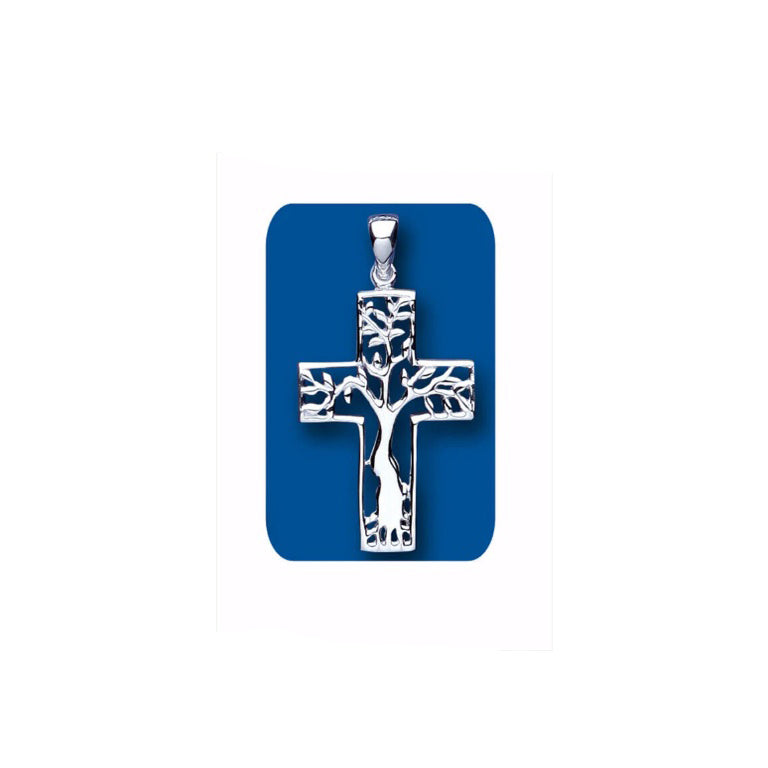Sterling Silver Tree of Life Cross Pendant 925 Hallmark 28 x 19mm
