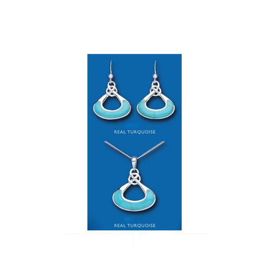 Turquoise Pendant and Drop Earrings Set Solid Sterling Silver