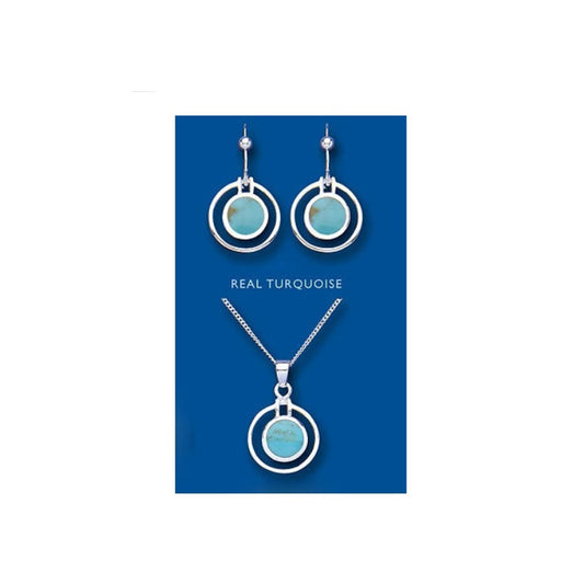 Solid Silver Pendant and Earrings Set Natural Turquoise