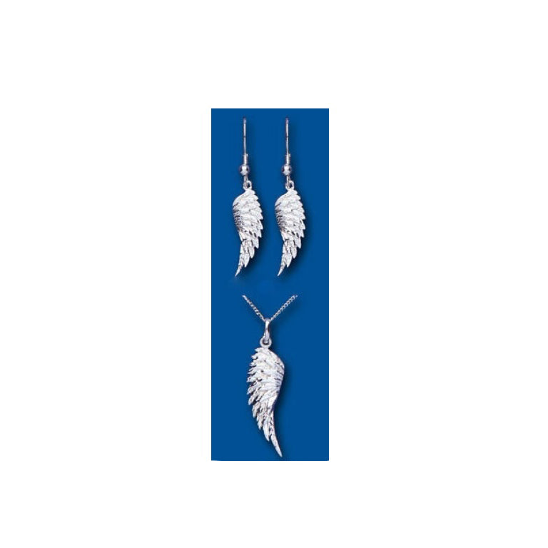 Silver Textured Wing Pendant & Chain Solid Sterling Silver 925 Hallmark 16 - 18"