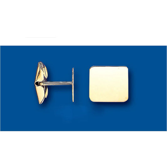 J R Jewellery solid gold cufflinks UK with square smooth polished finish on blue background