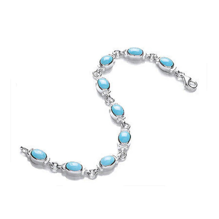 Real Turquoise Ladies Bracelet Solid Sterling Silver Hallmarked