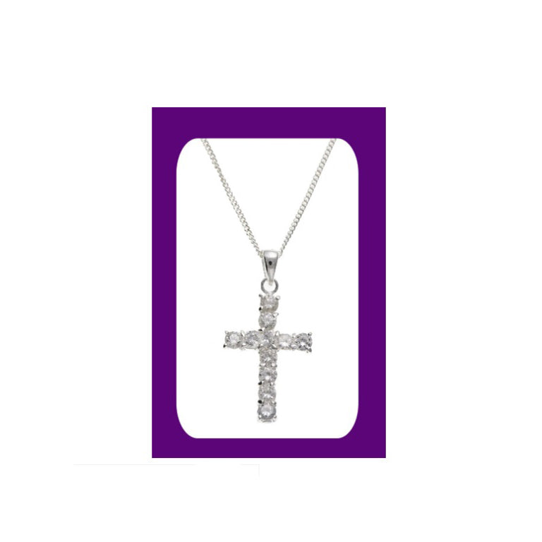 Sparkly Silver Cross Pendant Sterling Silver 925 Stamp 16-18" 22 x 14mm