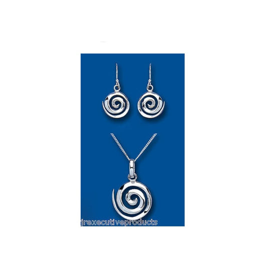 Solid Silver Pendant and Earrings Set Spiral Design