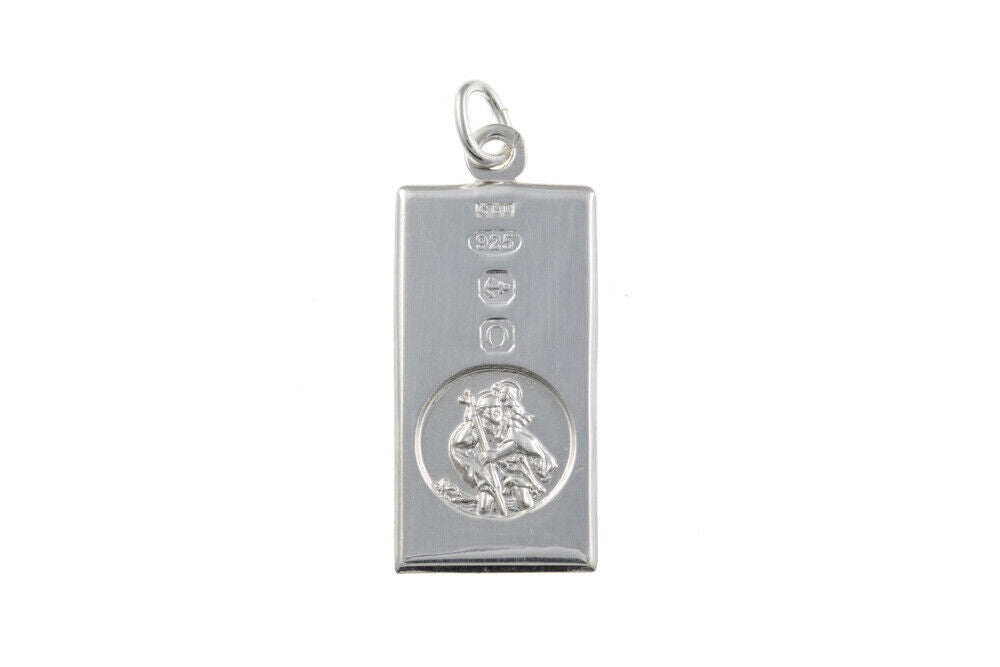 St. Christopher Hallmark Ingot Pendant in Silver featuring intricate detailing and a polished finish