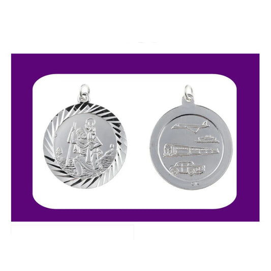 St Christopher pendant sterling silver with intricate engravings on both sides