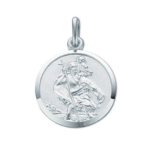 St Christopher pendant sterling silver with detailed engraving of St Christopher carrying a child