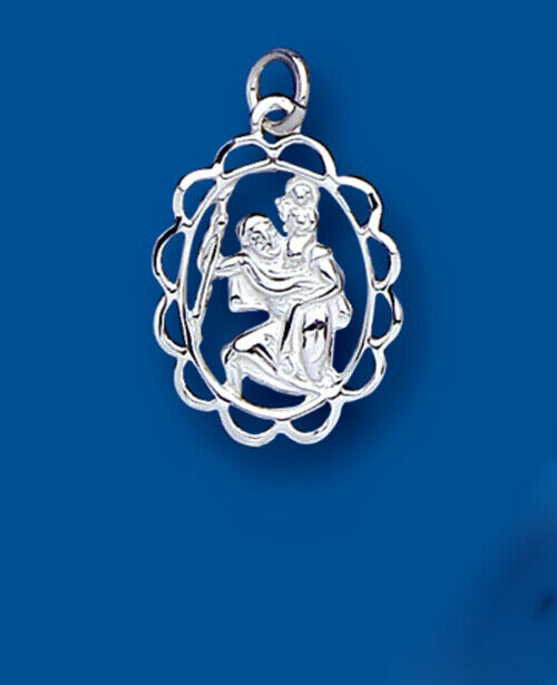 St Christopher sterling silver pendant featuring a detailed design in a decorative frame