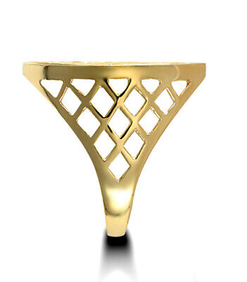 J R Jewellery St George half sovereign ring in gold with intricate lattice design