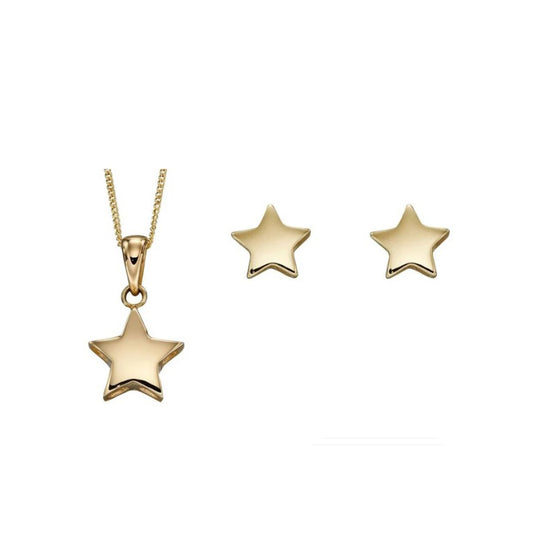 Star Pendant and Earrings Set 9ct Yellow Gold 14, 16, 18 or 20" Chain Hallmarked