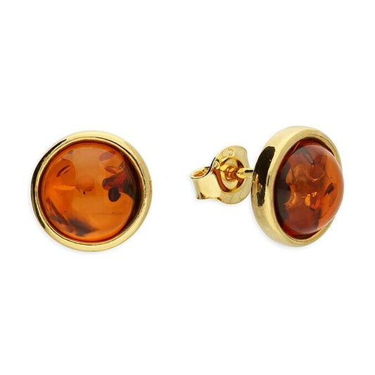 J R Jewellery round stud earrings featuring sterling silver amber jewellery with gold-tone setting