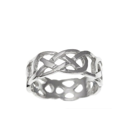 J R Jewellery sterling silver Celtic band ring with intricate woven design and polished finish