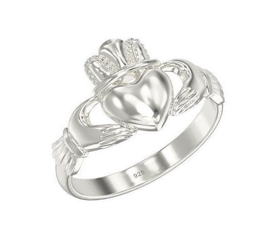 Sterling silver Claddagh ring by J R Jewellery featuring heart, crown and hands design