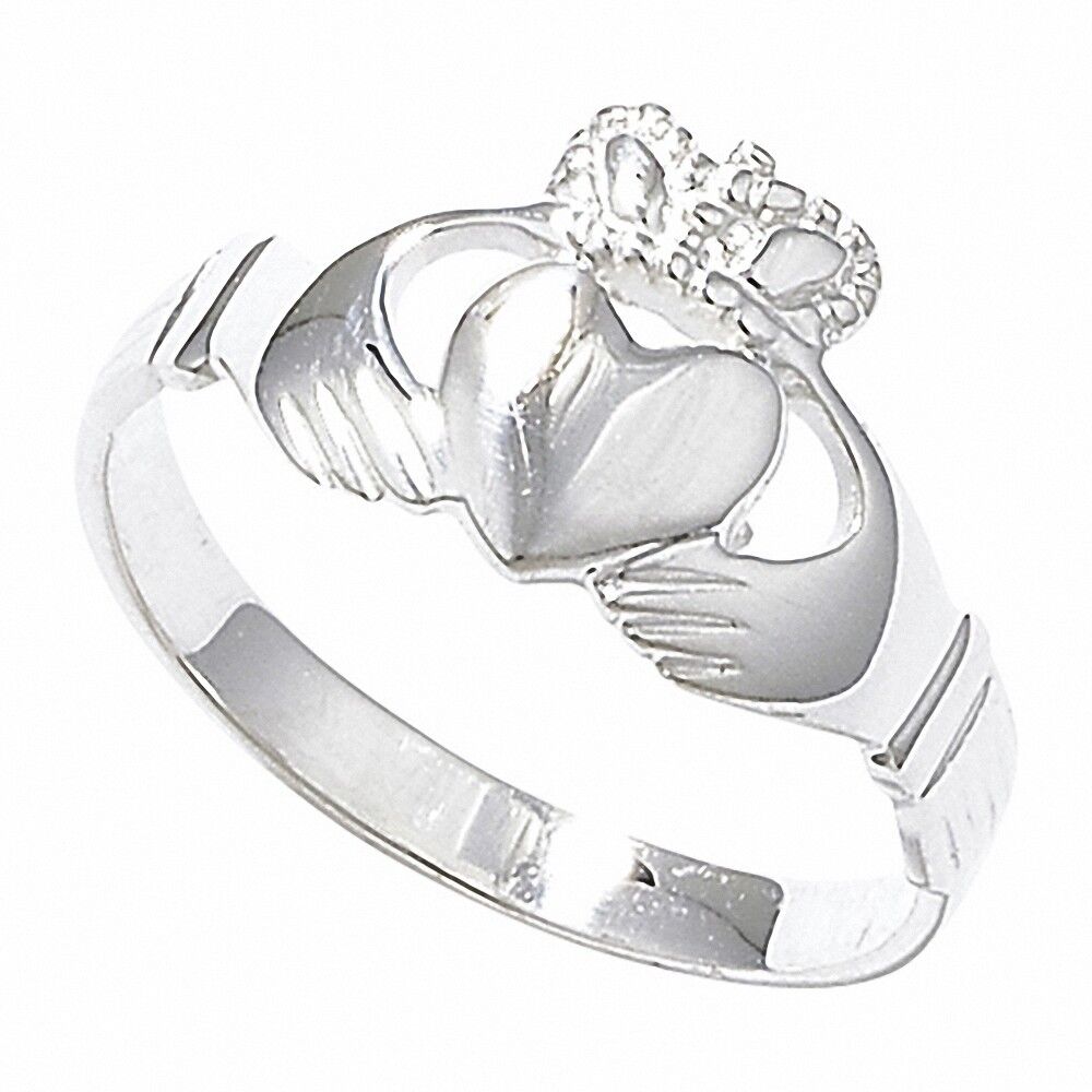 Sterling silver Claddagh ring featuring heart, hands, and crown design by J R Jewellery