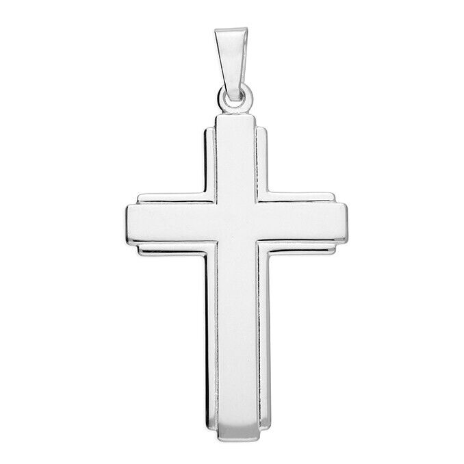 J R Jewellery sterling silver cross pendant with polished smooth finish and classic design