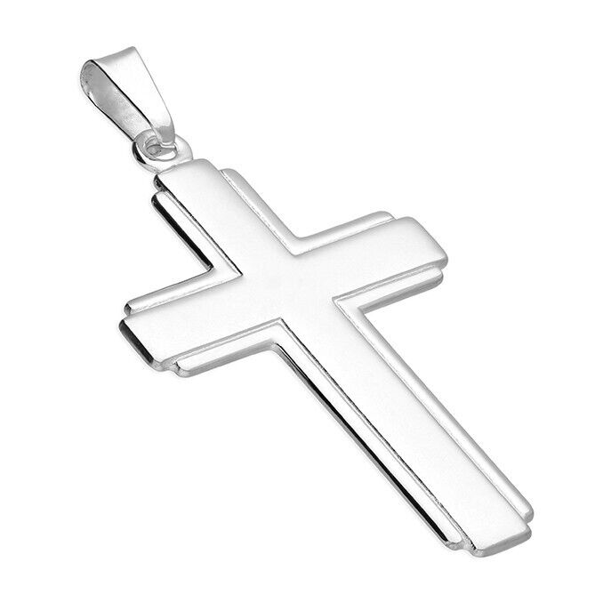 J R Jewellery sterling silver cross pendant with polished finish and classic design