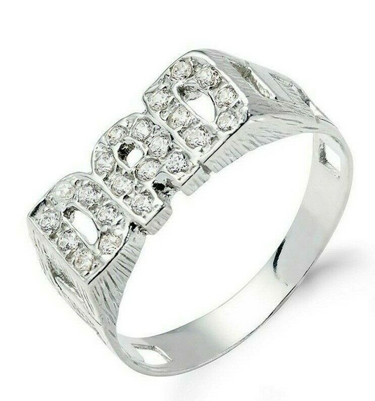 Sterling silver DAD ring with sparkling stones and textured band by J R Jewellery