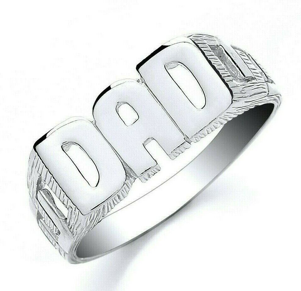 Sterling silver dad ring by J R Jewellery featuring bold DAD letters on a textured band