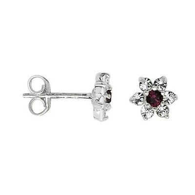 Sterling silver garnet earrings UK featuring a flower design with central red garnet and clear stones