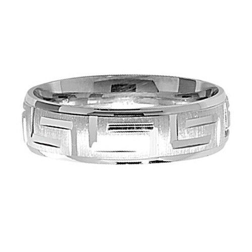 J R Jewellery sterling silver Greek wedding band with engraved geometric design