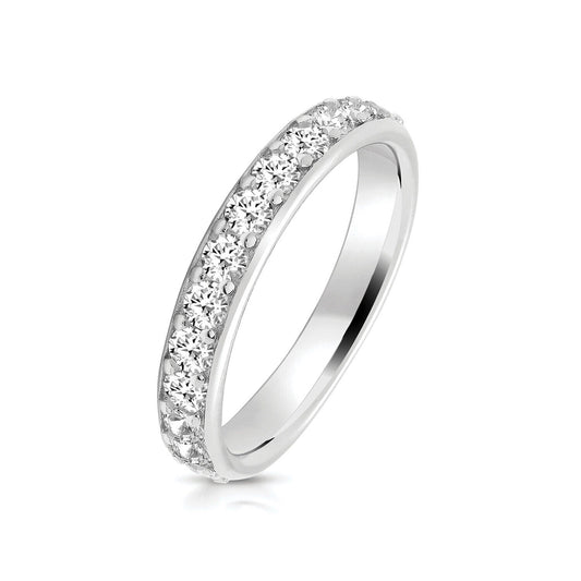 Sterling silver half eternity ring with sparkling clear stones by J R Jewellery
