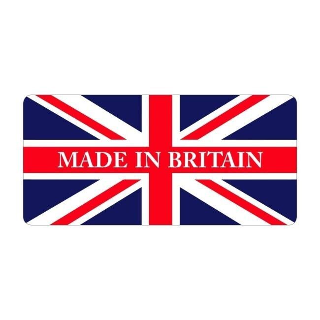 Made in Britain label with Union Jack background representing J R Jewellery sterling silver half eternity ring