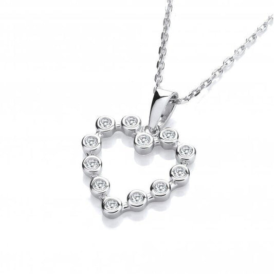 J R Jewellery sterling silver heart pendant necklace with circular gemstone accents on delicate chain