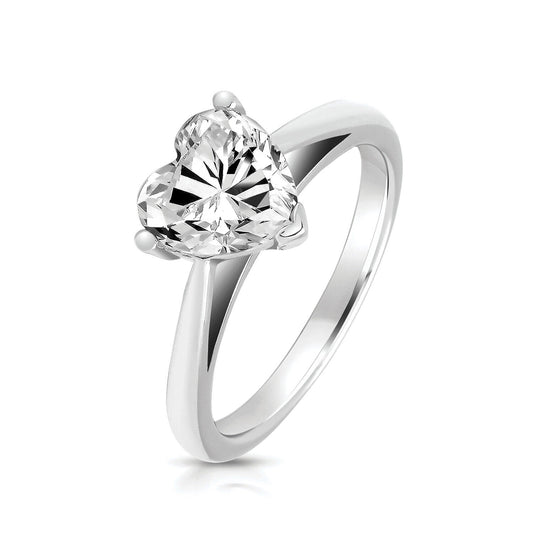 J R Jewellery sterling silver heart ring with a sparkling heart-shaped clear gemstone