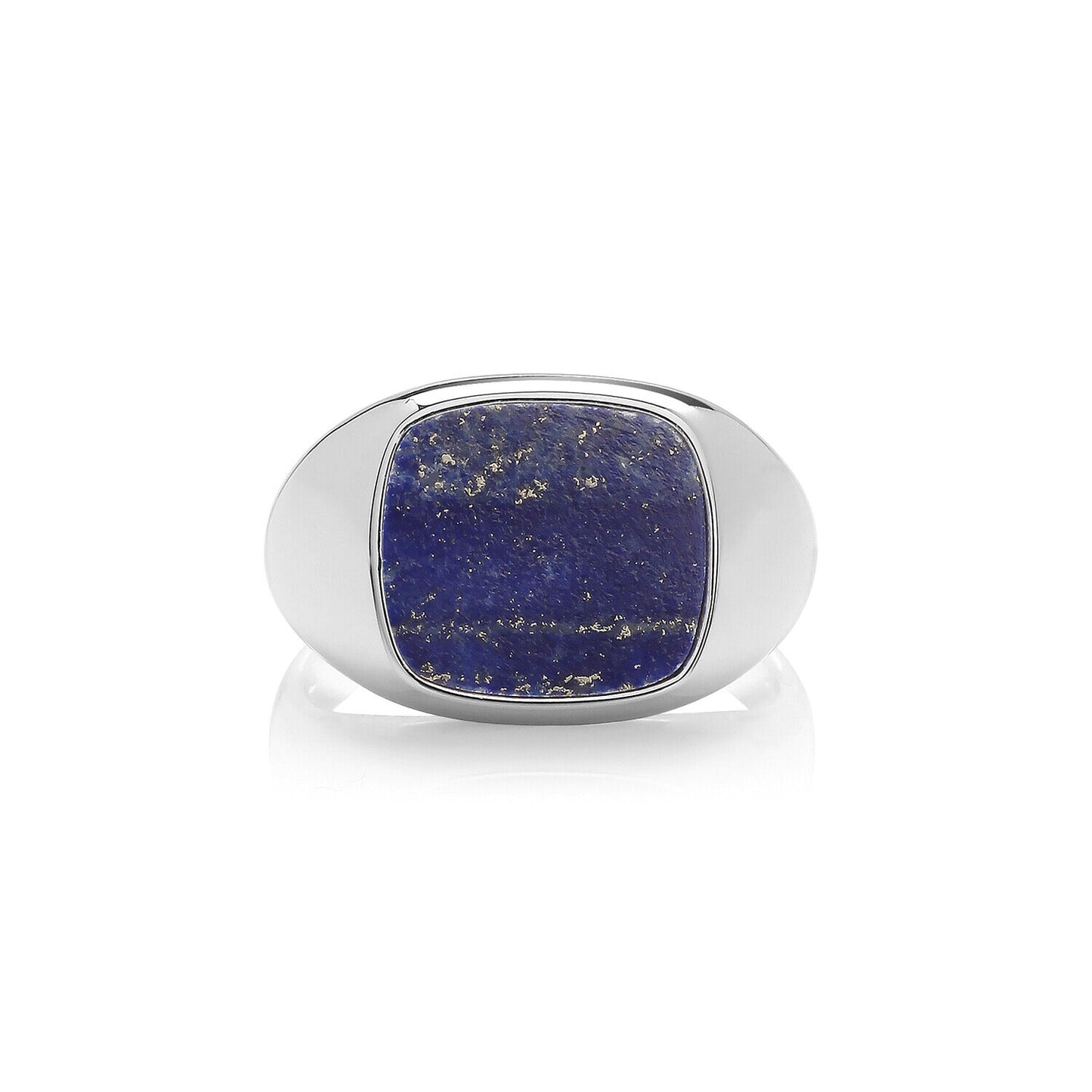 Sterling silver lapis signet ring with square blue lapis lazuli stone inset by J R Jewellery