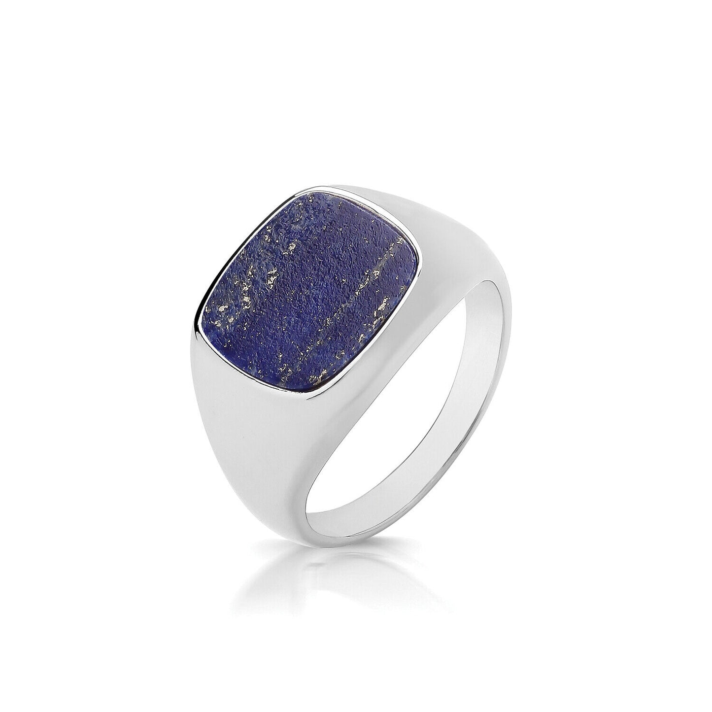 J R Jewellery sterling silver lapis signet ring with smooth polished band and rectangular blue lapis stone