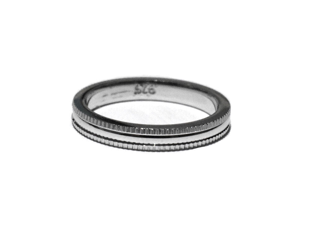 Sterling silver millgrain wedding band with detailed edging by J R Jewellery