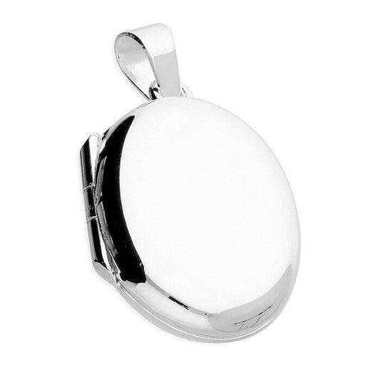 J R Jewellery sterling silver oval locket with a smooth polished finish and hinged opening
