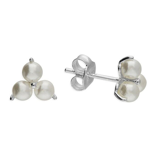 J R Jewellery sterling silver pearl stud earrings with three pearls in a cluster design