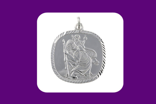 J R Jewellery sterling silver St Christopher pendant with intricate detailing and polished finish