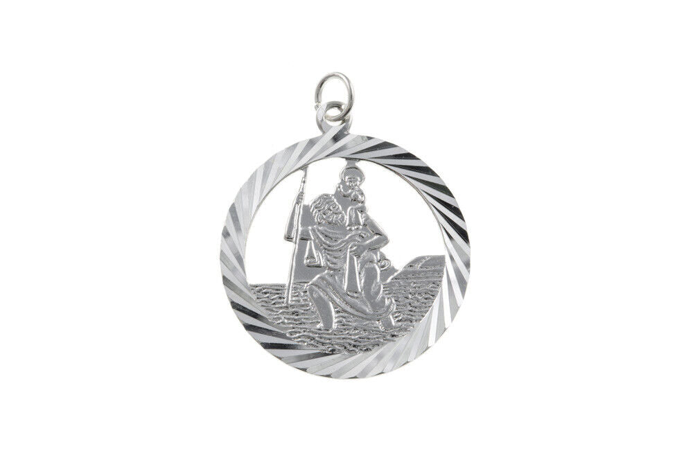 J R Jewellery sterling silver St Christopher pendant with intricate detailing and a polished finish