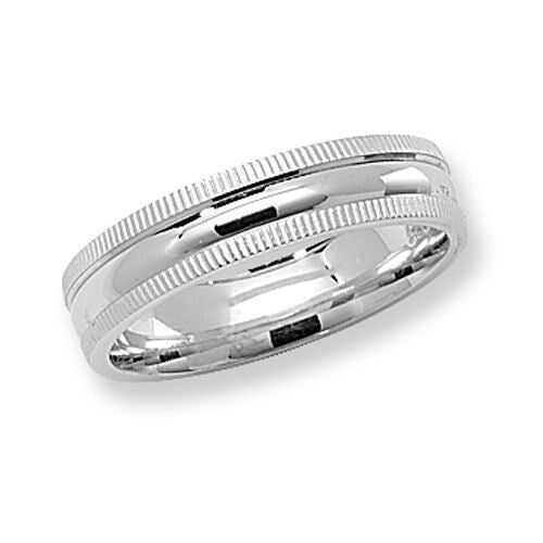J R Jewellery sterling silver wedding band with polished centre and textured edges