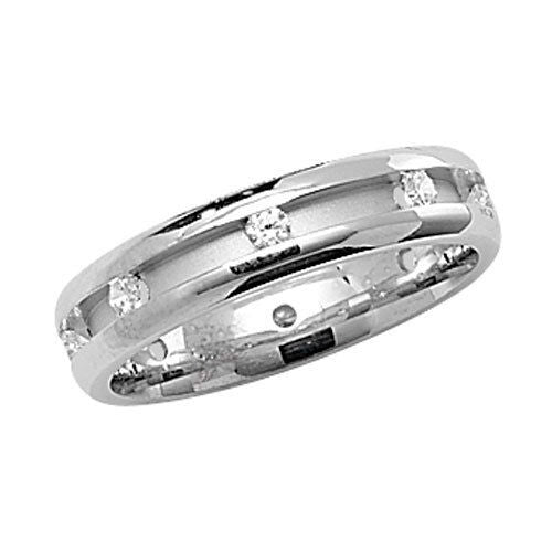 J R Jewellery sterling silver wedding band with embedded sparkling stones in a polished finish