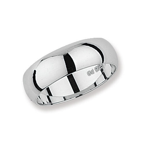 J R Jewellery simple polished sterling silver wedding band with smooth rounded design