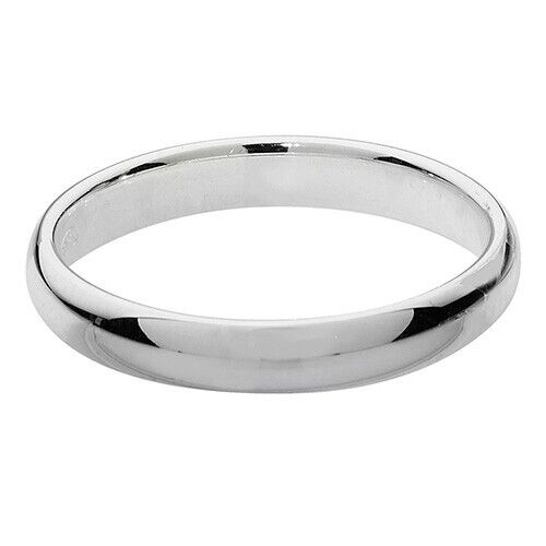 J R Jewellery polished sterling silver wedding band with a smooth rounded design