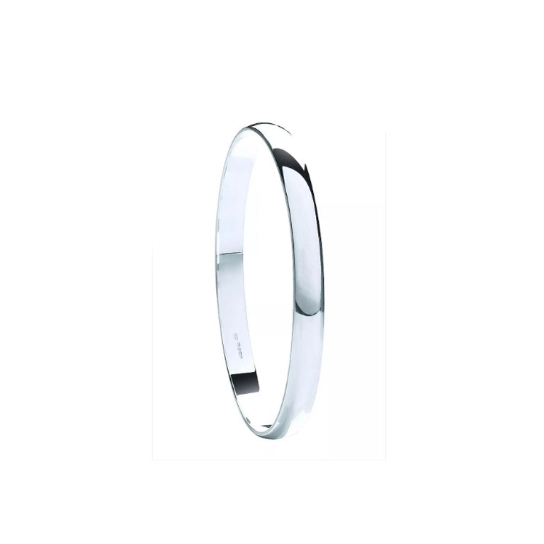 Sterling Silver 7mm D - Shaped Slave Round Bangle Hallmarked
